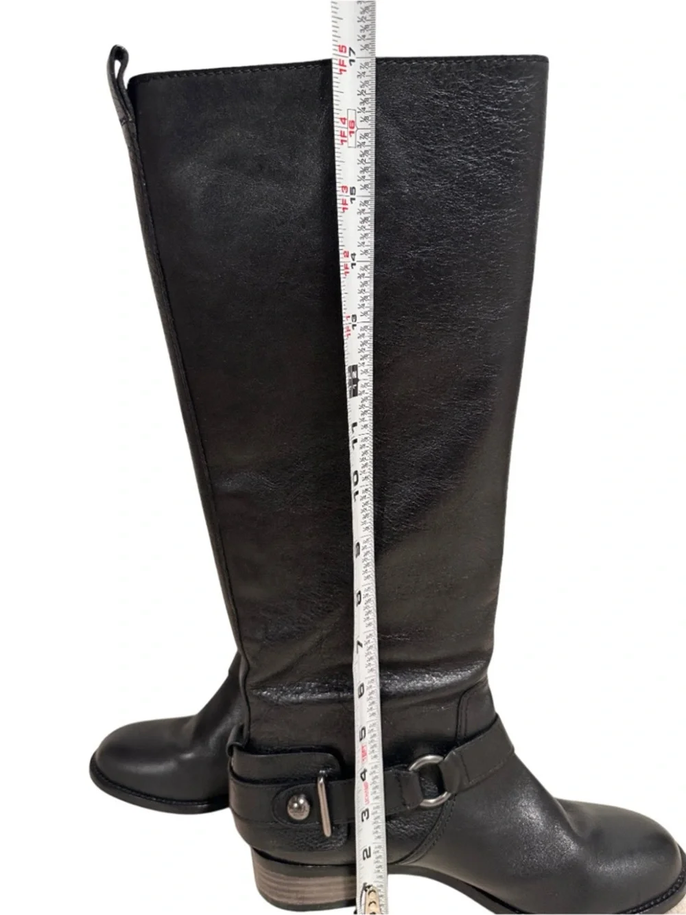 Coach Natale Black Leather Knee-High Equestrian Riding Boots Buckle Strap 7.5